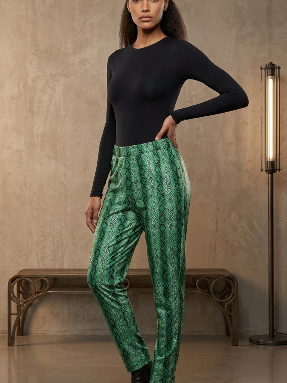 Vibrant Green Snake-Print Leggings
